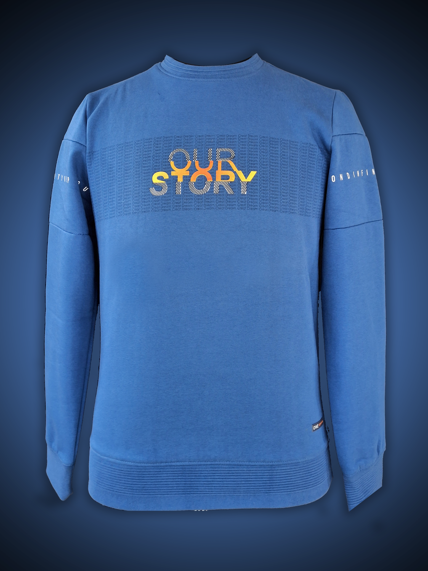 GRAPHIC PRINTED ROUND NECK BLUE SWEATSHIRT