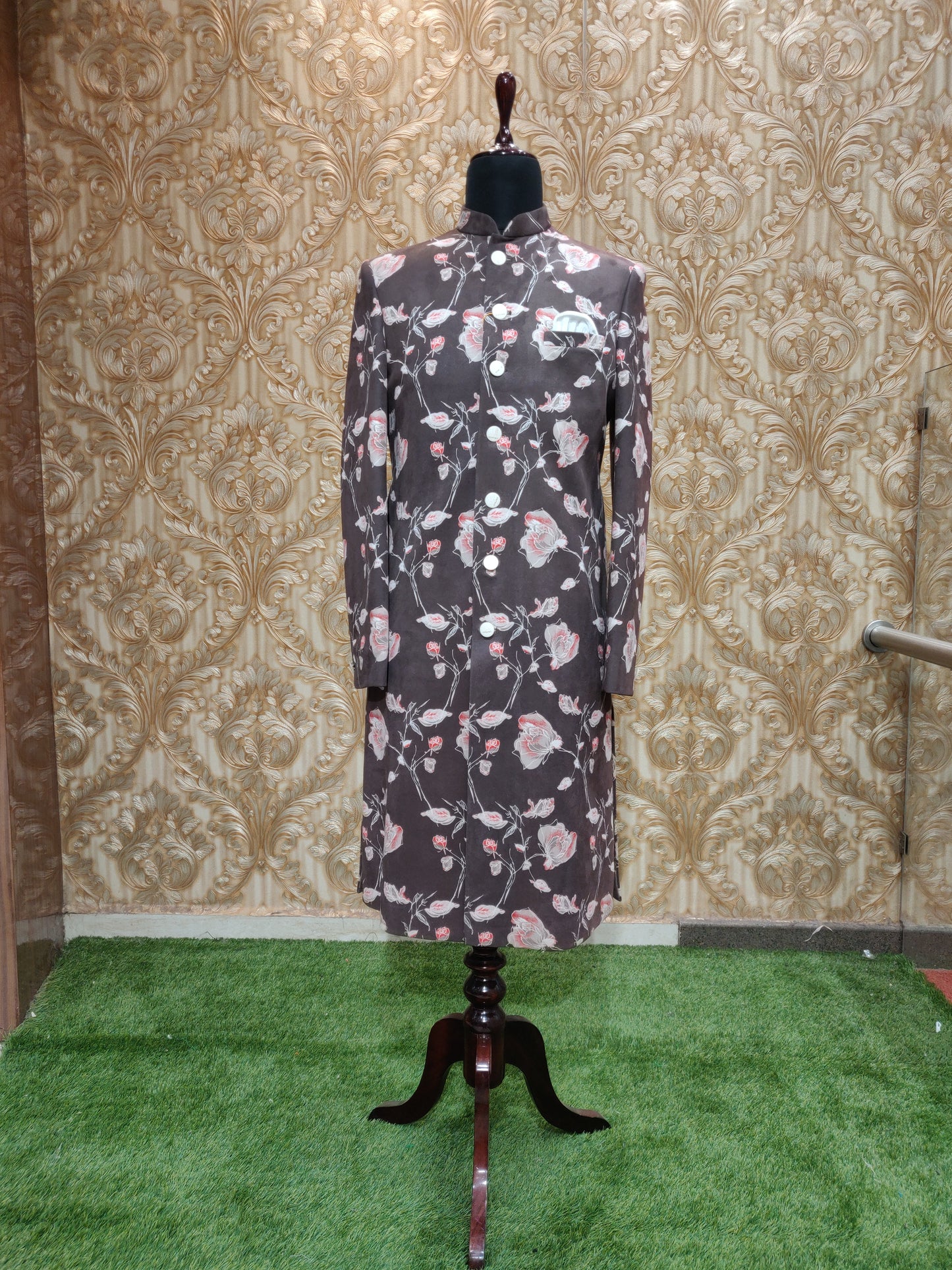 Designer Indo-Western Suede Velvet with Floral Print