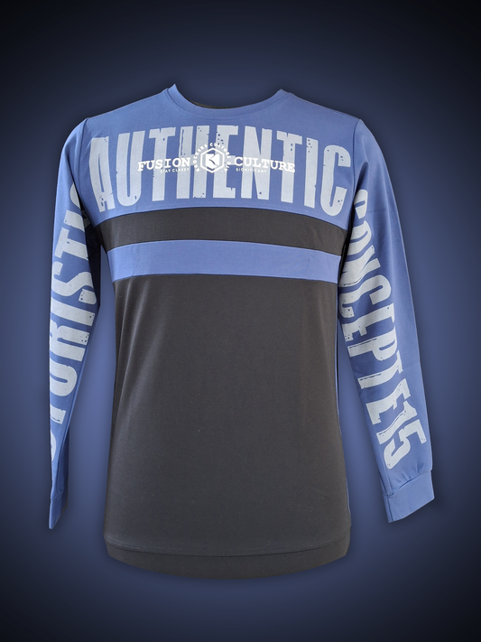 PRINTED CREW NECK BLACK BLUE SWEATSHIRT