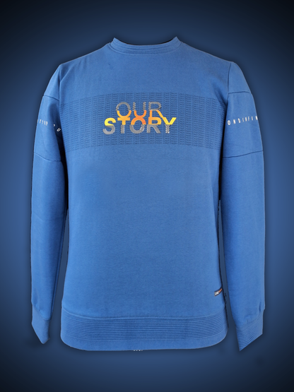 GRAPHIC PRINTED ROUND NECK BLUE SWEATSHIRT