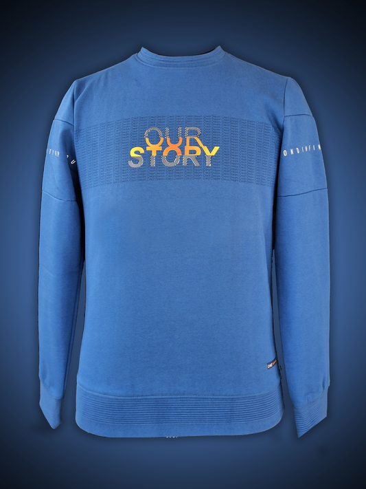 GRAPHIC PRINTED ROUND NECK BLUE SWEATSHIRT