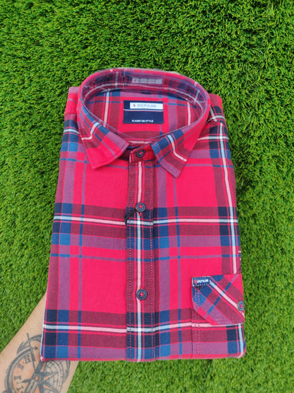 Checkered Casual Red Blue Shirt