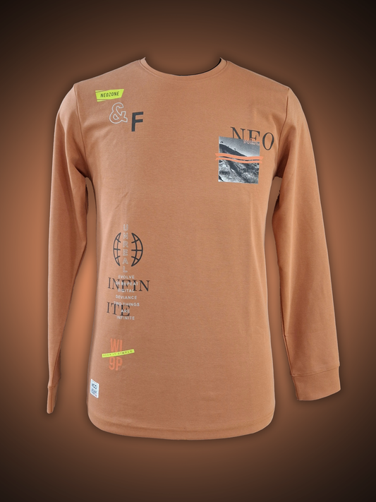 PRINTED ROUND NECK PEACH SWEATSHIRT