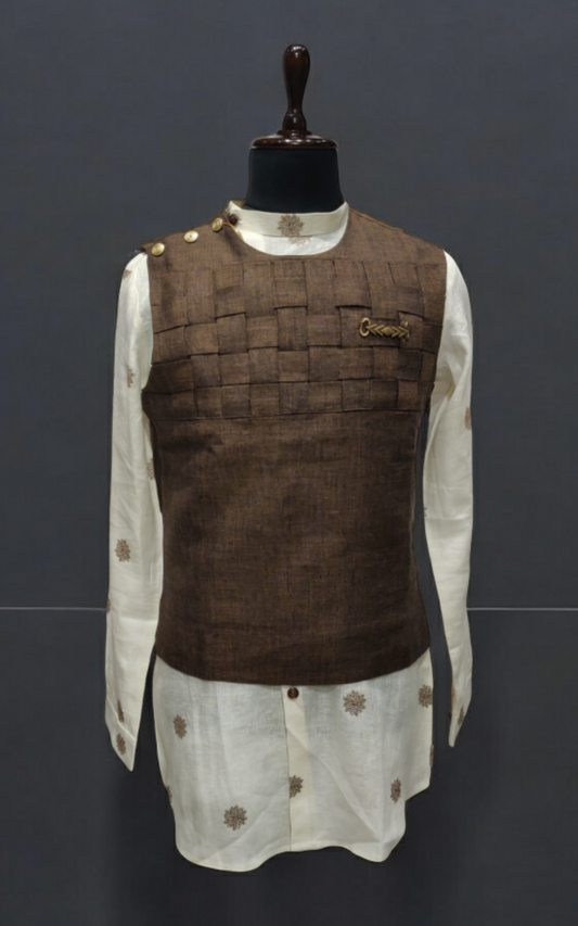 Pure linen Jacket Kurta pyjama