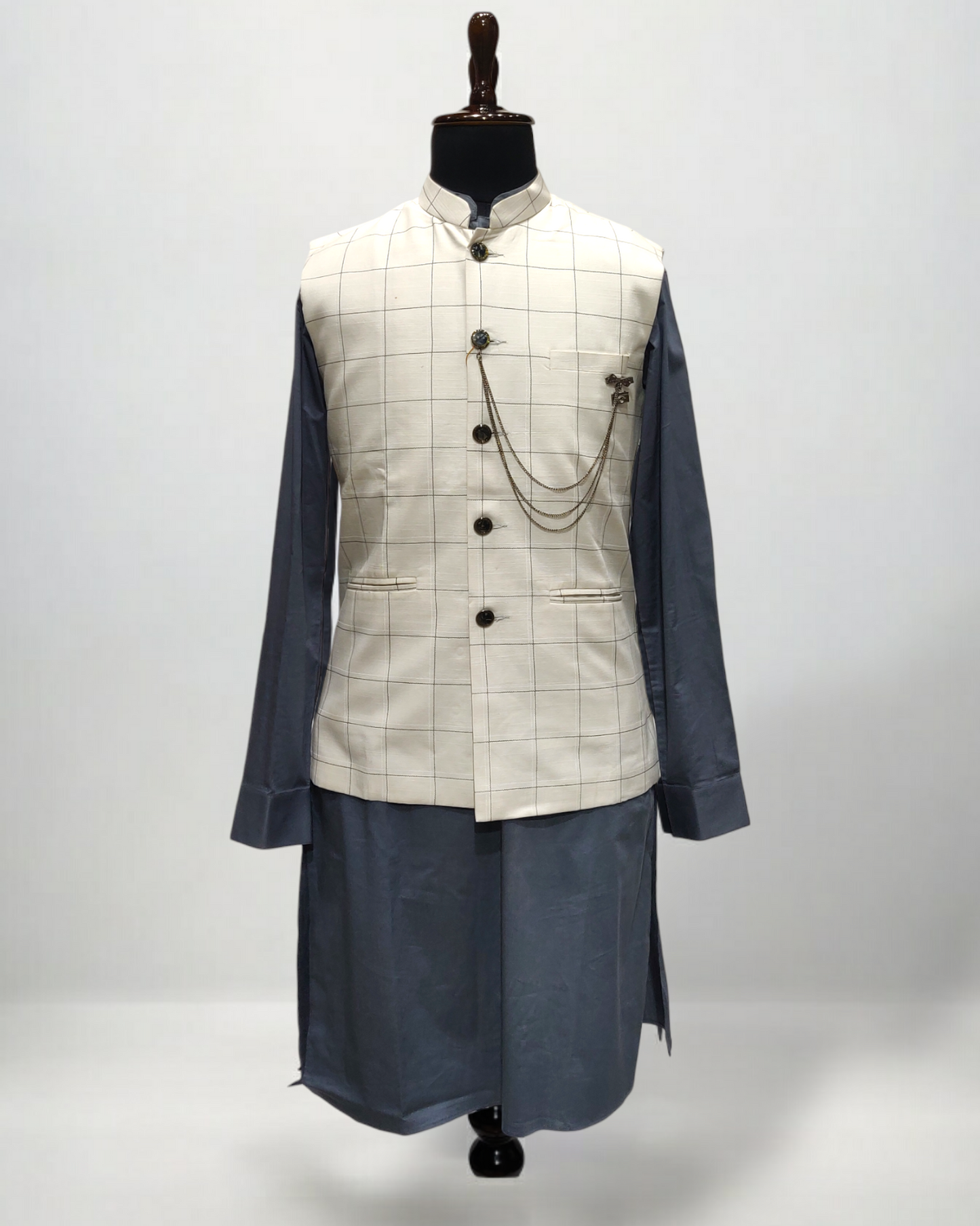 Cotton Kurta Pyjama and Waistcoat Set