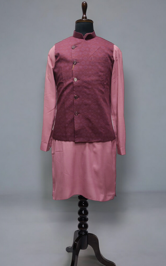 Cotton Kurta Pyjama & Fancy Waistcoat Set