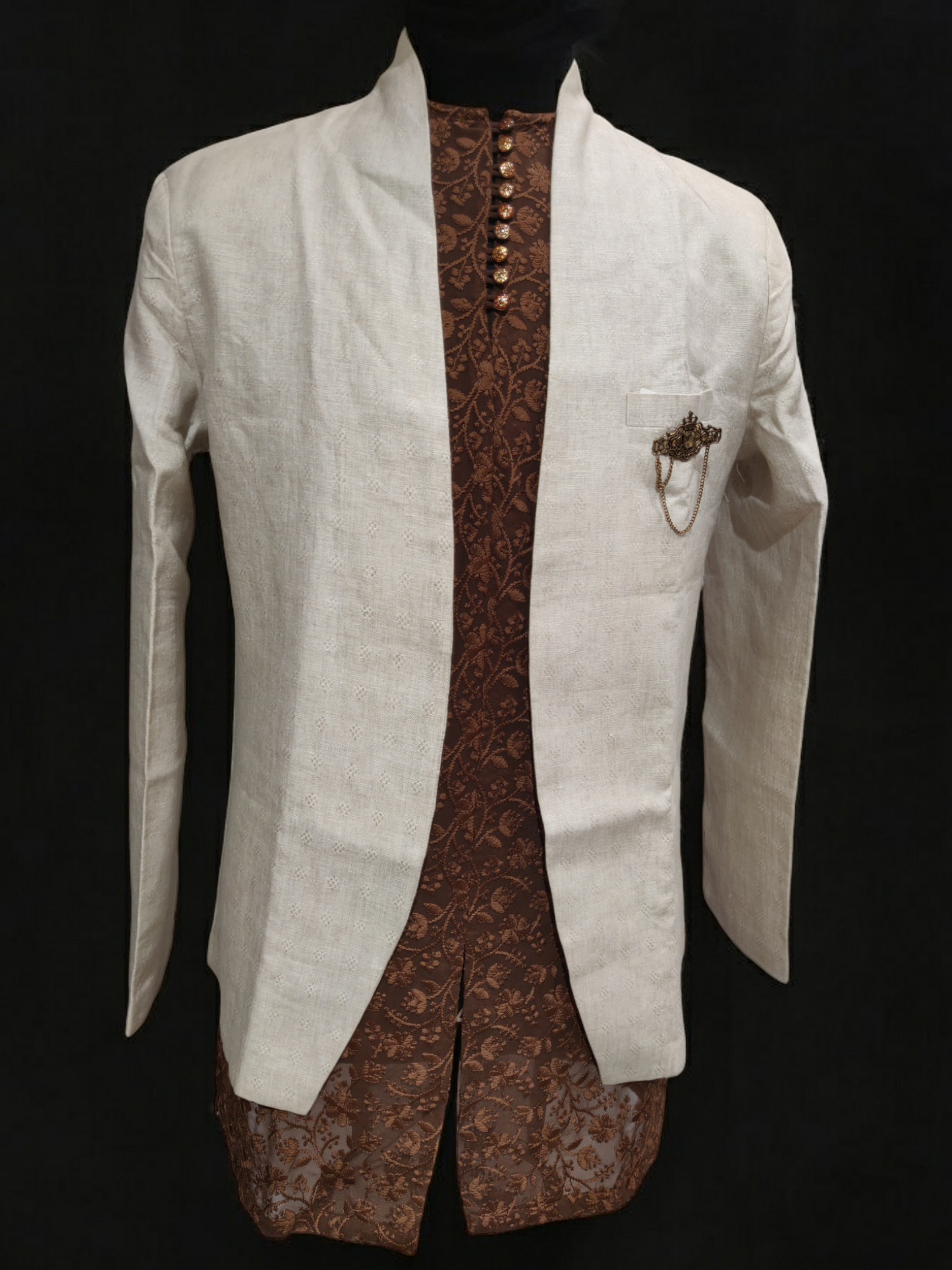 Open Linen Jacket with Intricate Embroidery Short Kurta