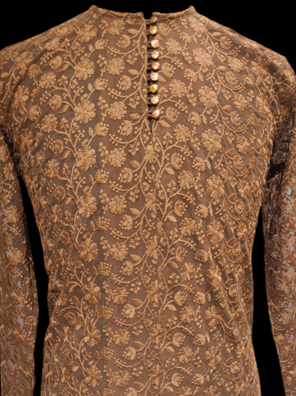 Open Linen Jacket with Intricate Embroidery Short Kurta