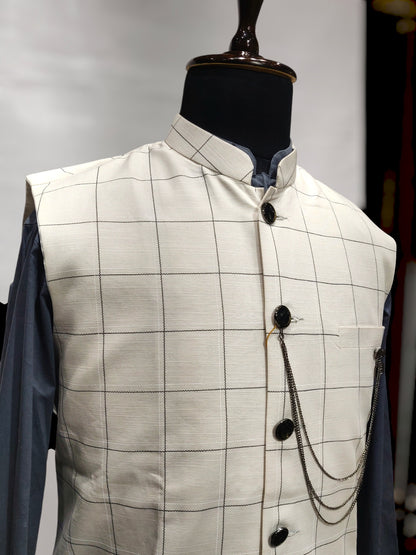 Cotton Kurta Pyjama and Waistcoat Set