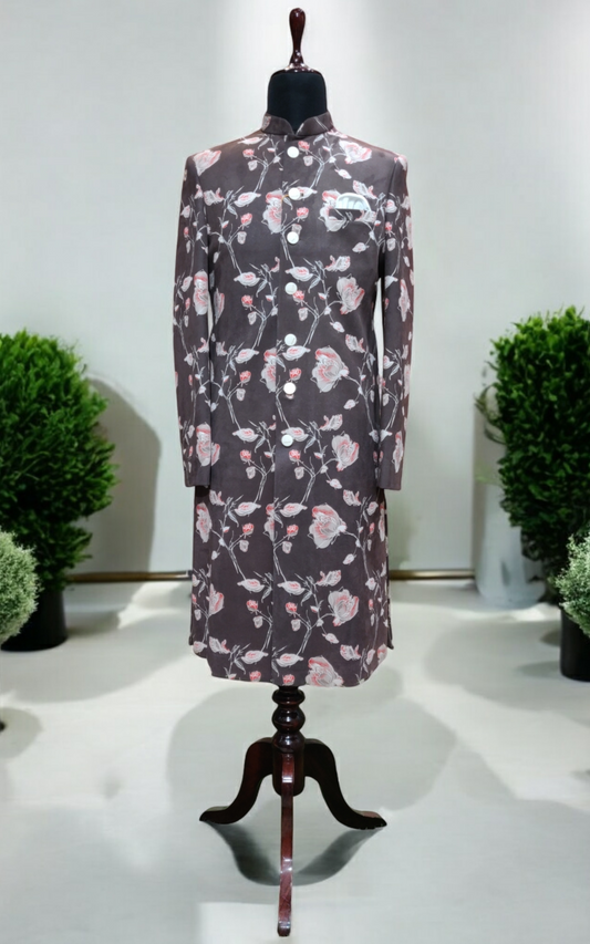 Designer Indo-Western Suede Velvet with Floral Print