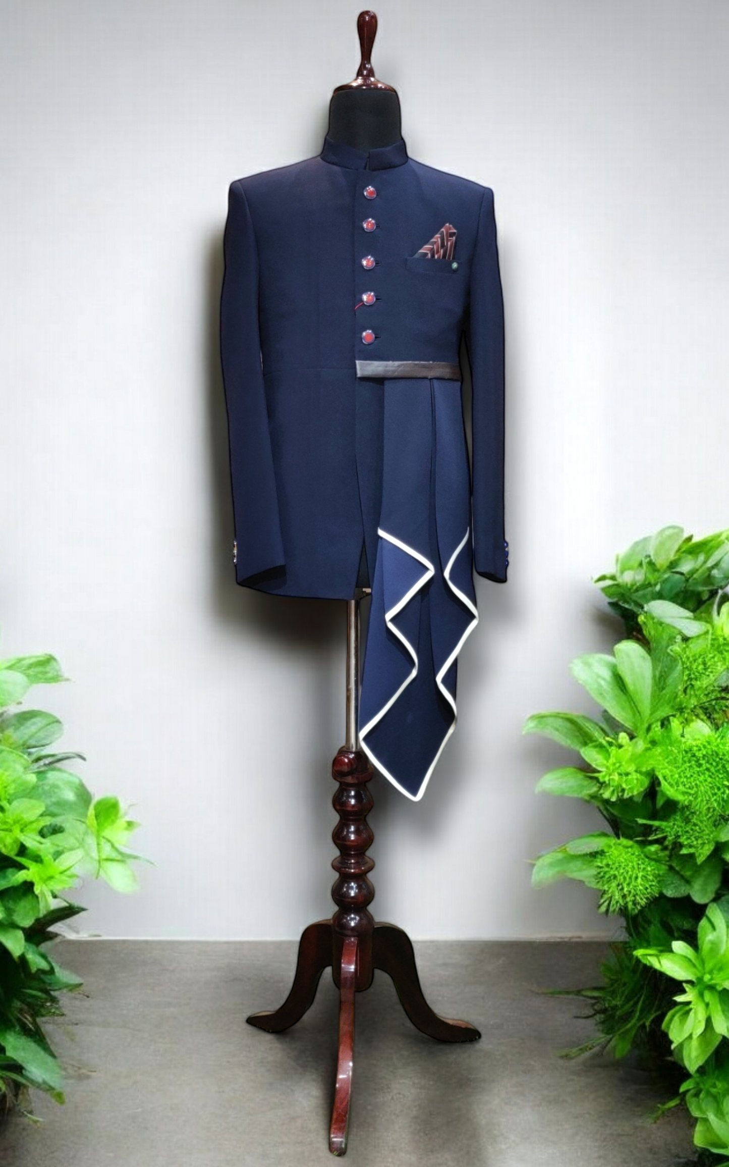 Designer Jodhpuri Dark Navy with Drape Pattern
