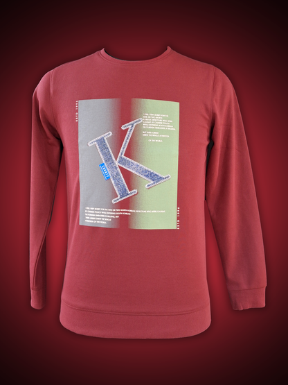 PRINTED ROUND NECK RED SWEATSHIRT