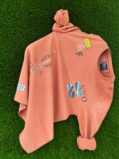 PRINTED ROUND NECK PEACH SWEATSHIRT