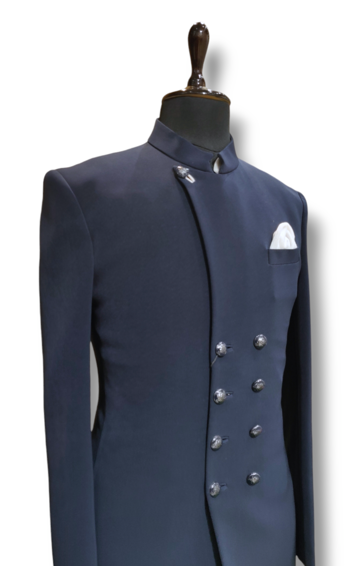 Navy Jodhpuri with White Cowl Kurta