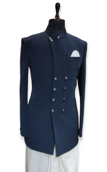 Navy Jodhpuri with White Cowl Kurta